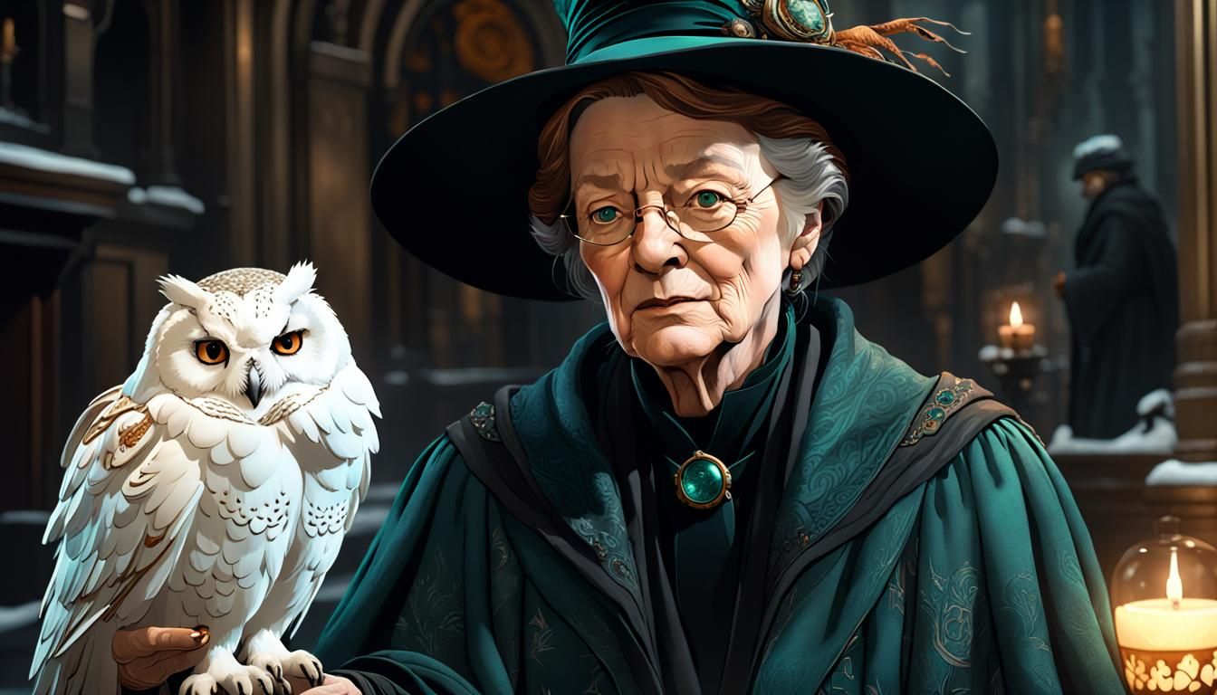 McGonagall Petting Hedwig: Alphonse Mucha Style