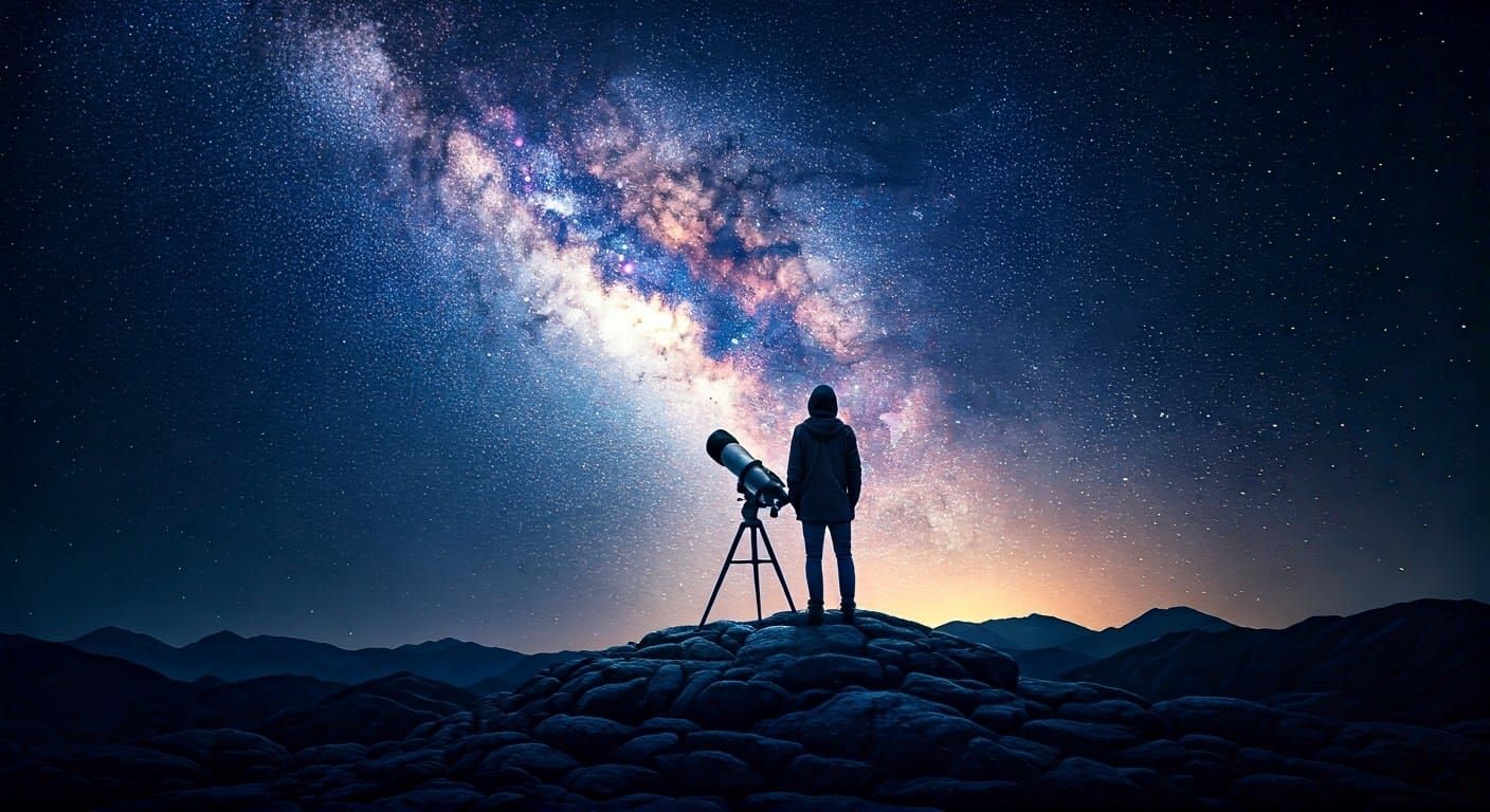 Astronomer Gazing at Milky Way in Futuristic Realism