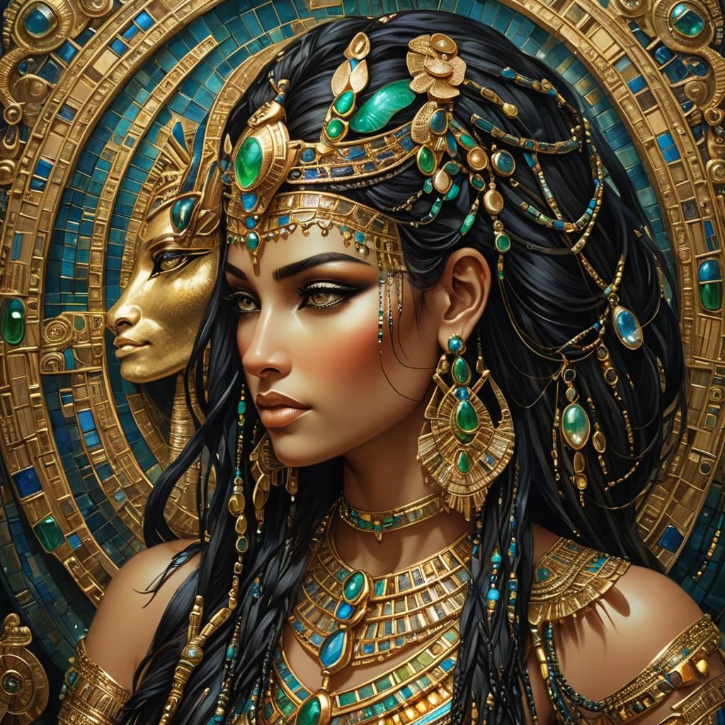 Opalescent Egyptian Goddess with Braided Hair
