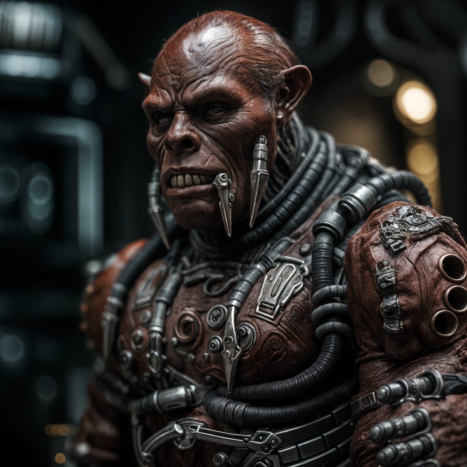 Biomechanical Orc in Leather, Giger-esque Photorealistic Ima...