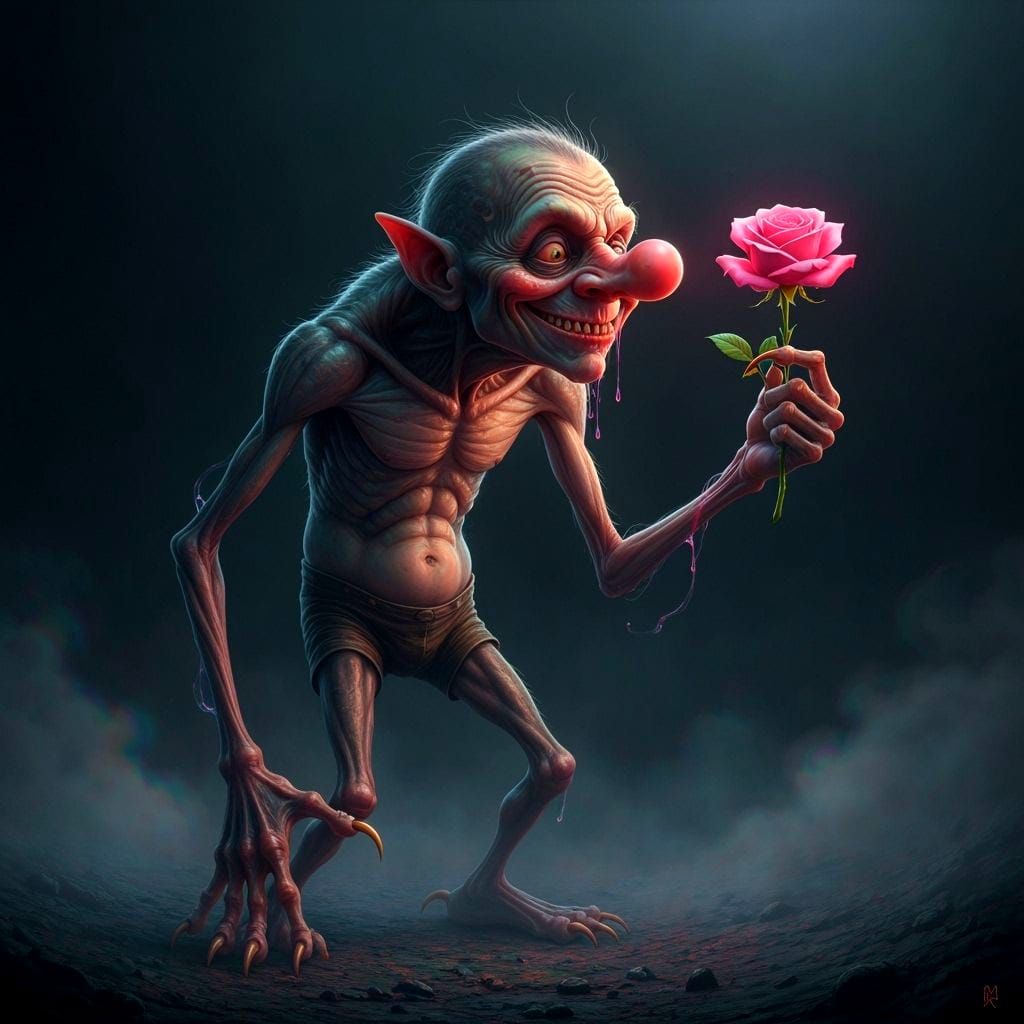 Menacing Monster Sniffs Rose: Hyperdetailed Bismuth Complex