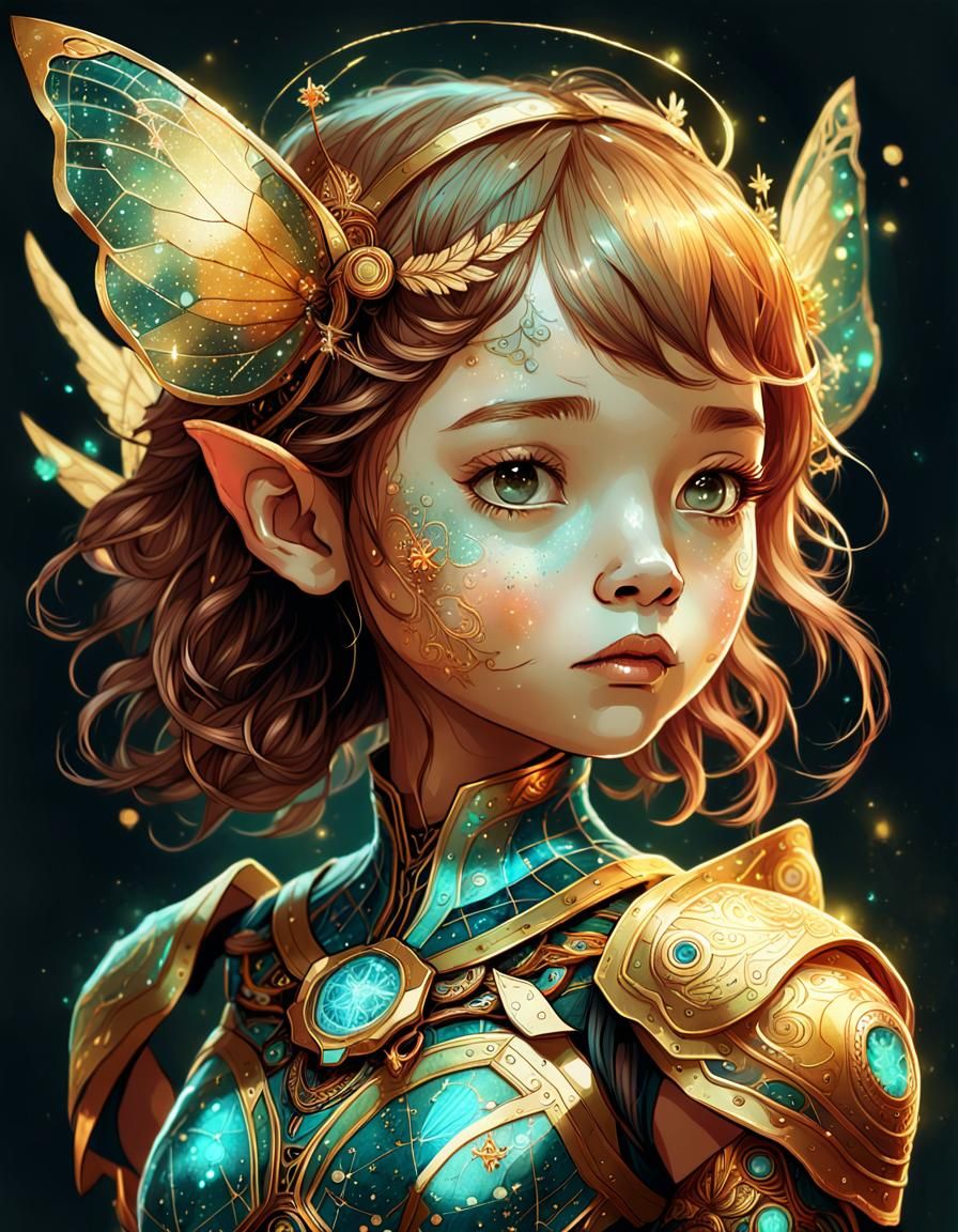 Stardust Fairy Portrait with Gold Outlines