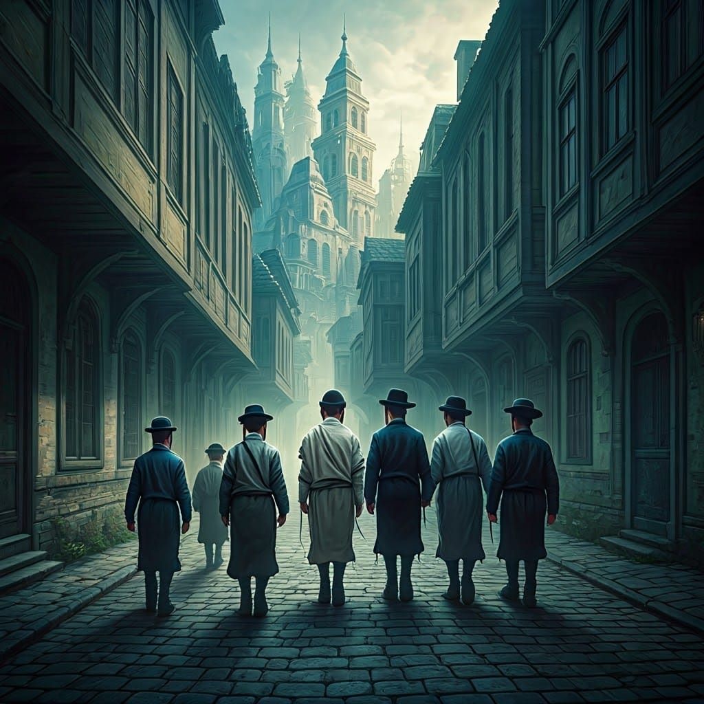 Chassidic Boys Walk to Talmud Torah in Mystical Shtetl