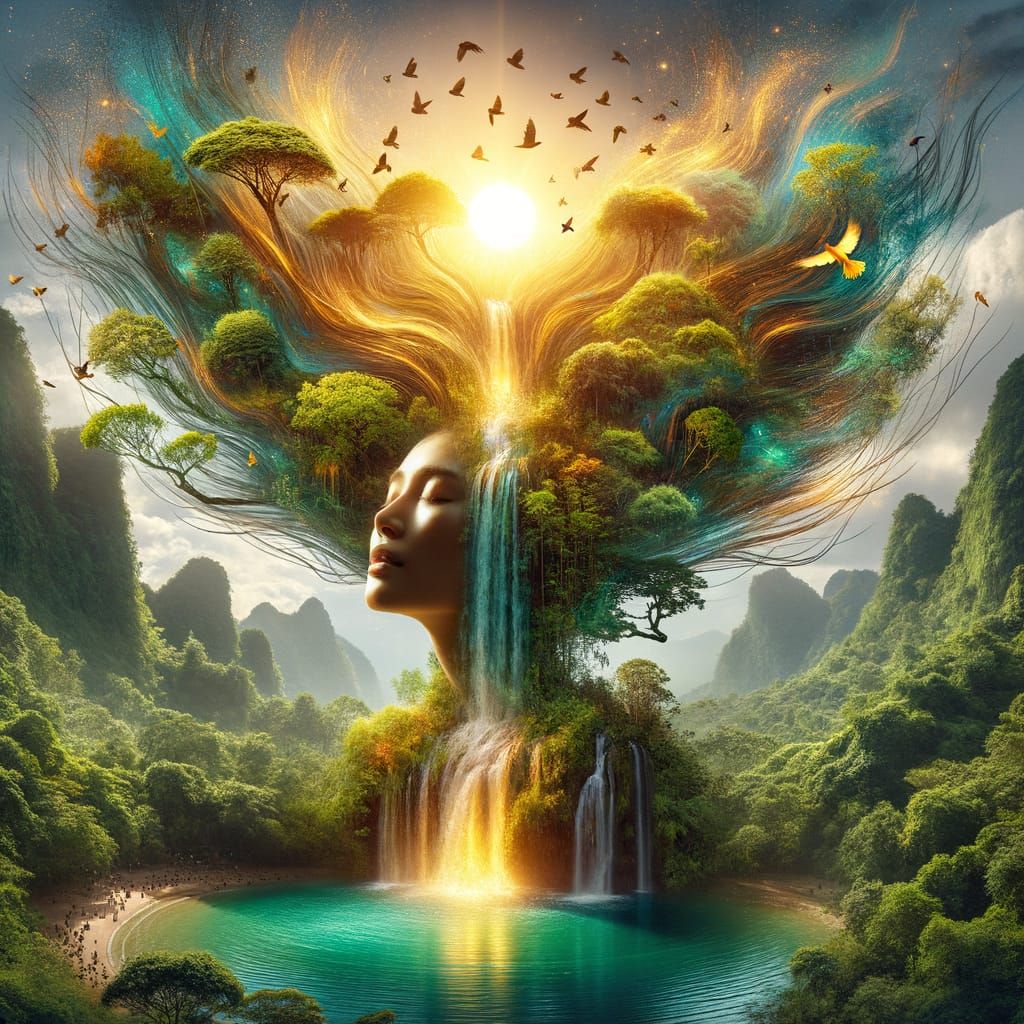 Radiant Southeast Asian Woman in Ethereal Rainforest