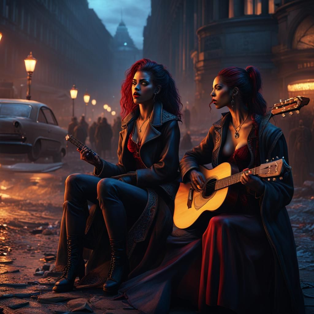 Vampire in Berlin Watching Street Musician