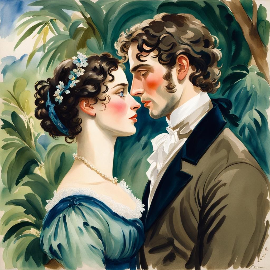 Romantic Encounter in Jamaica: An Impressionist Gouache Pain...