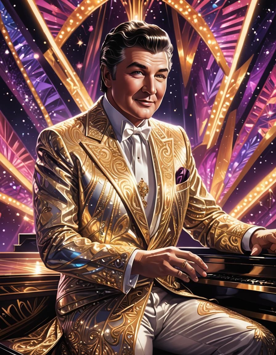 Liberace on Stage in Art Deco Digital Painting