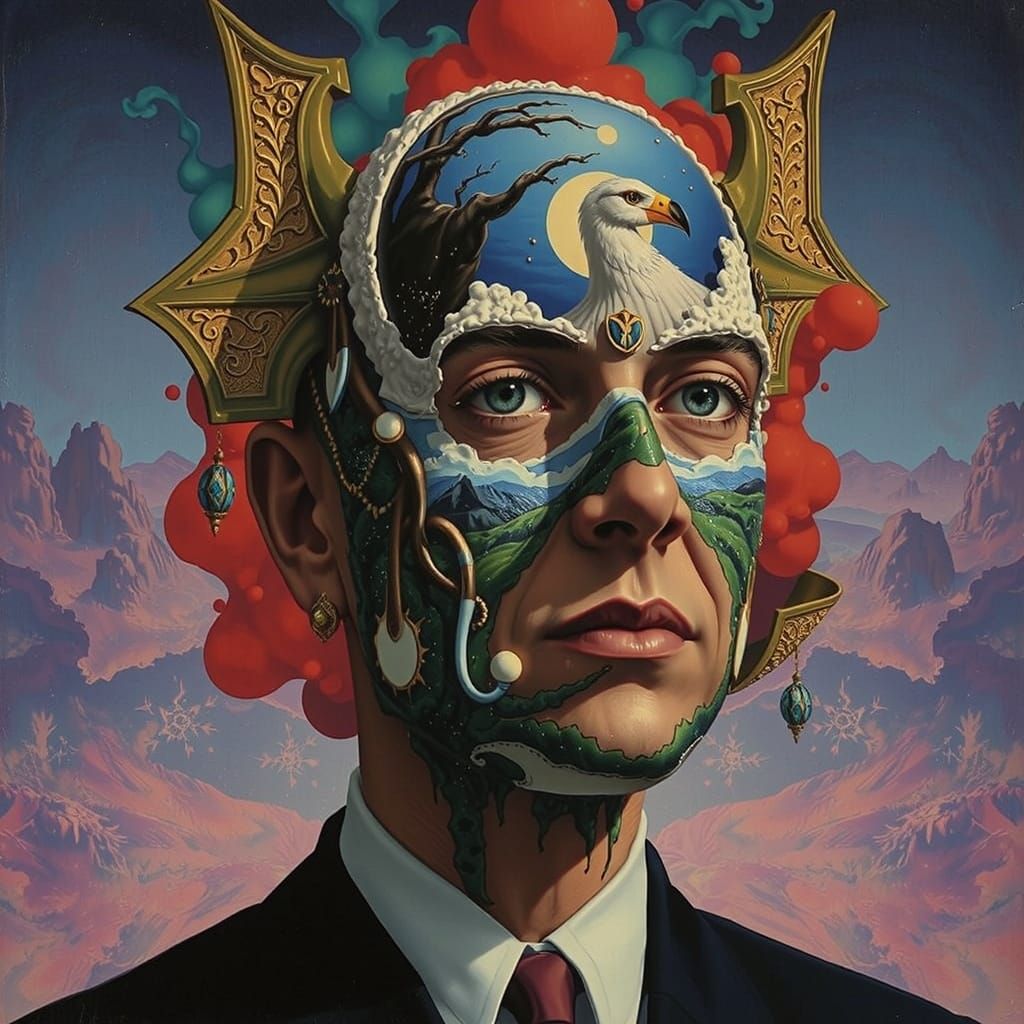 Dreamlike Amoeboid Landscape Painting in Pink, Blue, and Whi...