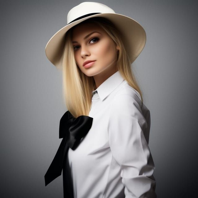 Elegant Blonde Woman in Black and White Portrait