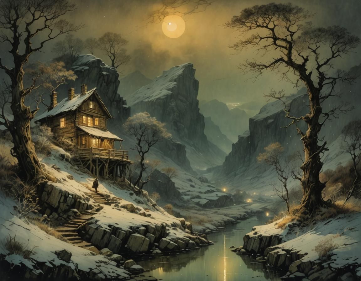 Winter Wonderland: Cozy Valley Home Amidst Snowy Night