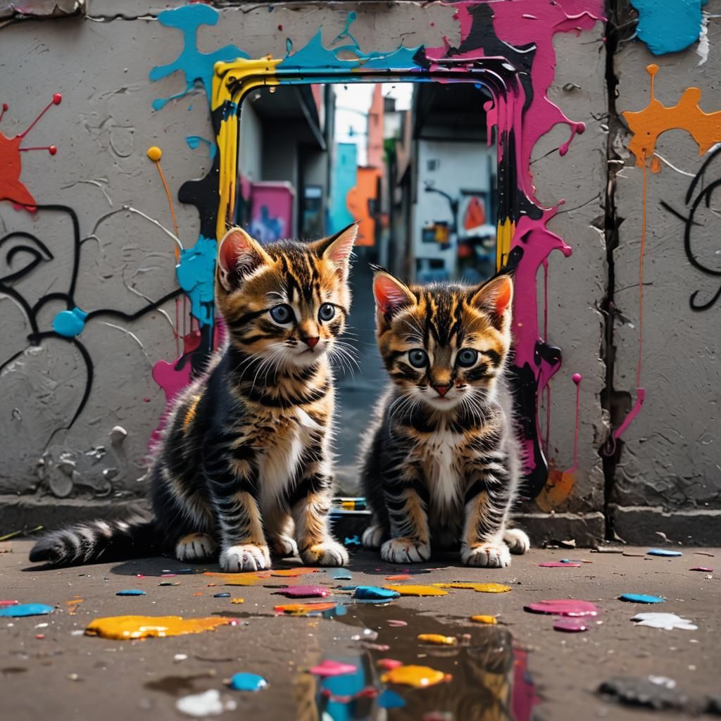 Kitten Sees Two Kittens: Street Art Mirror