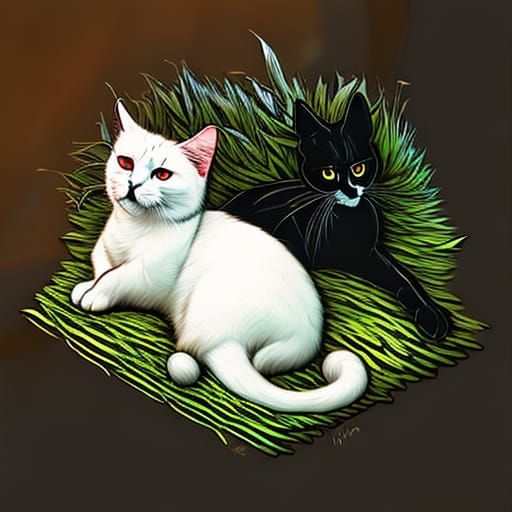 Yin and Yang: Contrasting Cats in Japanese Art Style