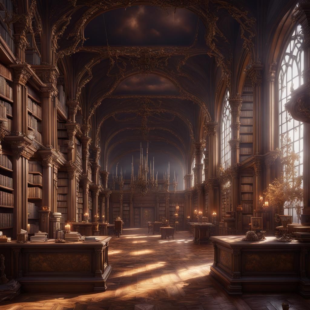 Fantastical Library Concept Art in Deep Color