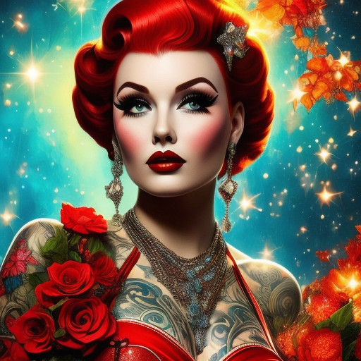 Vibrant Redhead Woman Posing with a 1950s Pickup Truck