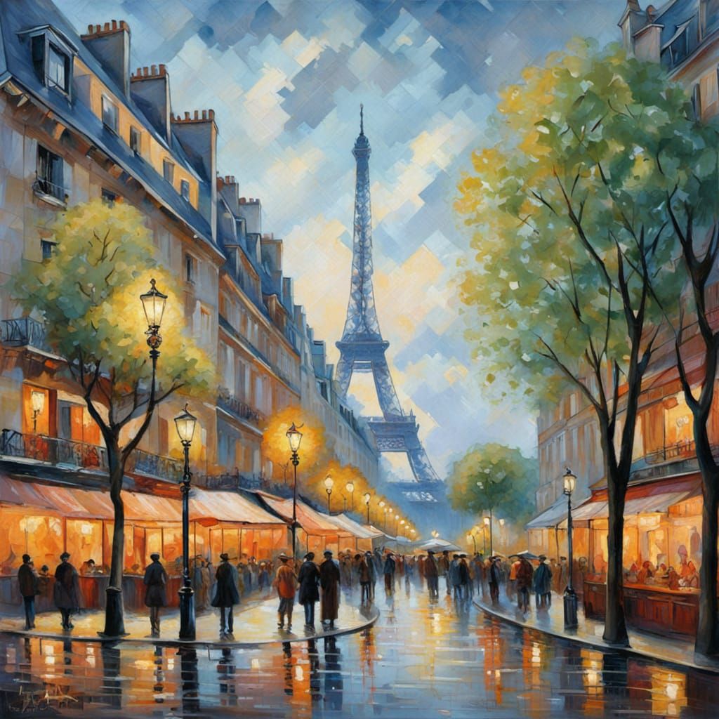 Neo-Impressionist Paris Cityscape Painting