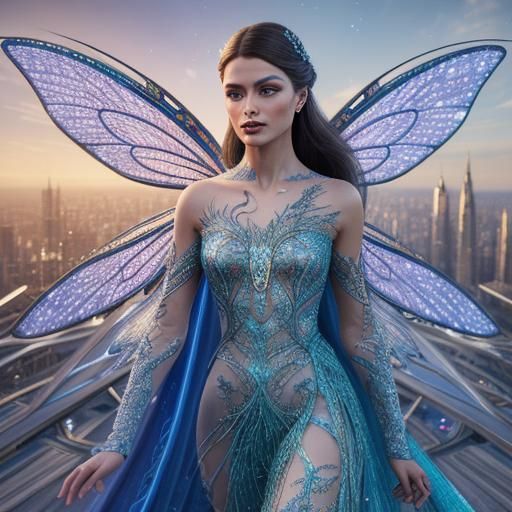 Fairy Woman on Catwalk in Hyperrealistic Digital Art