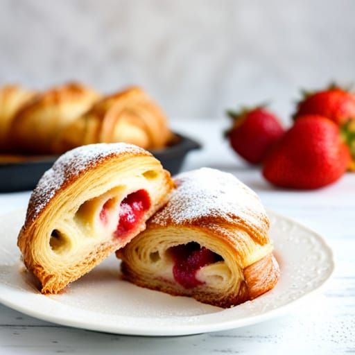 Flaky Croissant Filled with Sweet Strawberry Jam