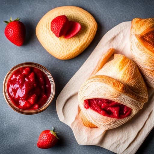 Flaky Croissant Filled with Sweet Strawberry Jam