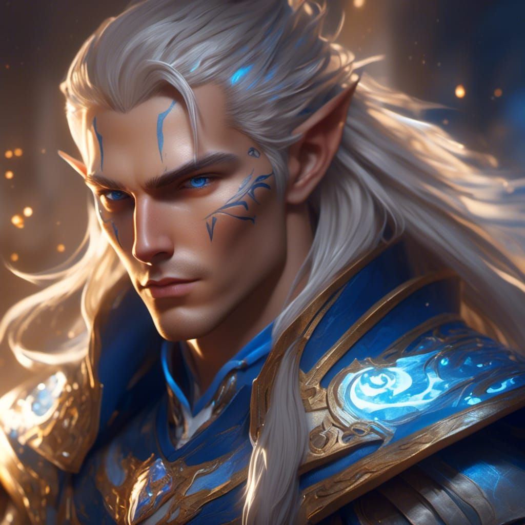 Hyperreal High Elf Portrait with Glowing Eyes