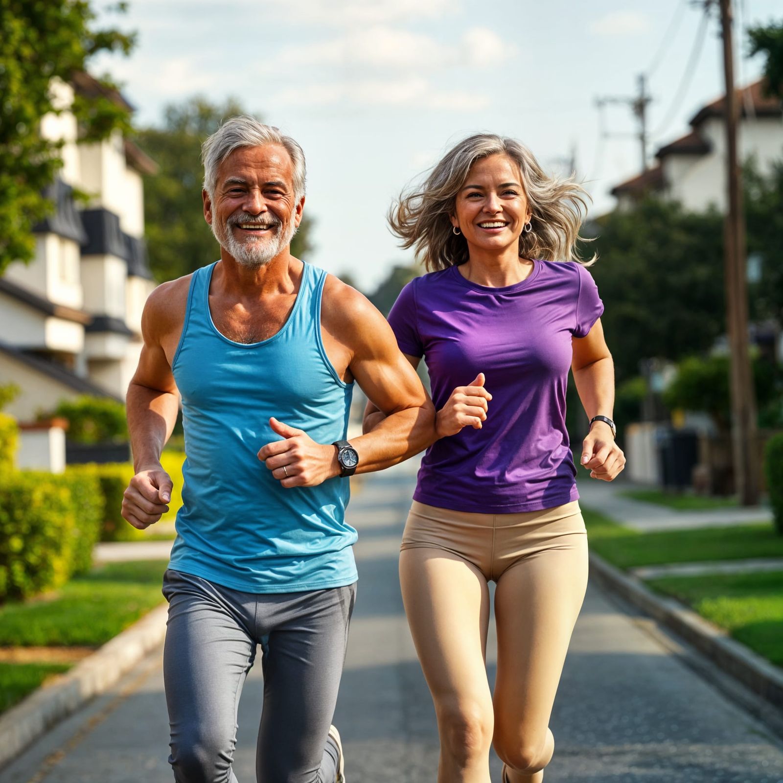 Vibrant Senior Couple in Energetic Morning Run