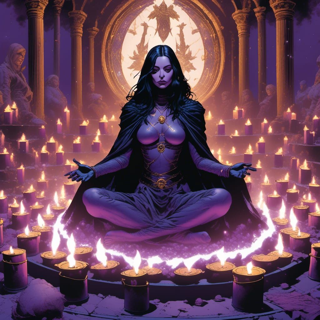 Raven Meditating in Mystic Prayer Circle