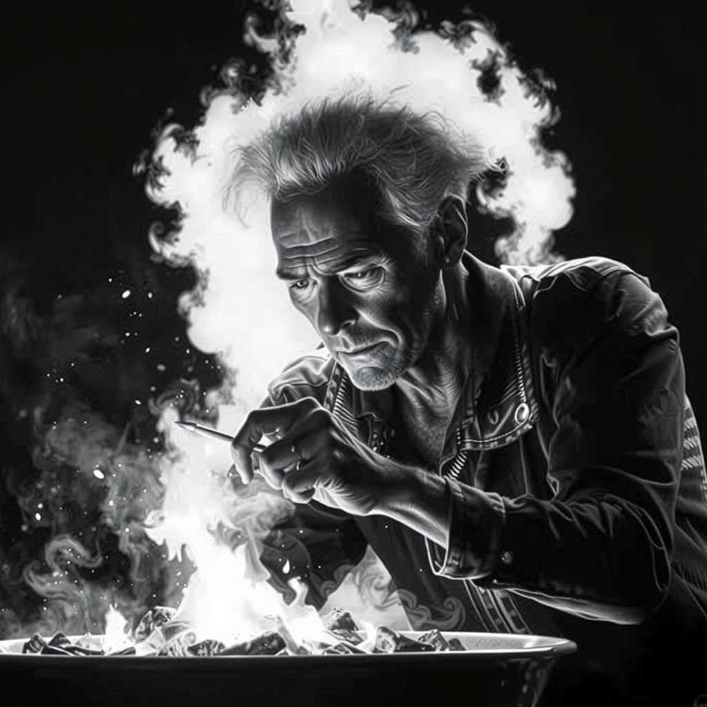 Old Black and White Photo Ablaze