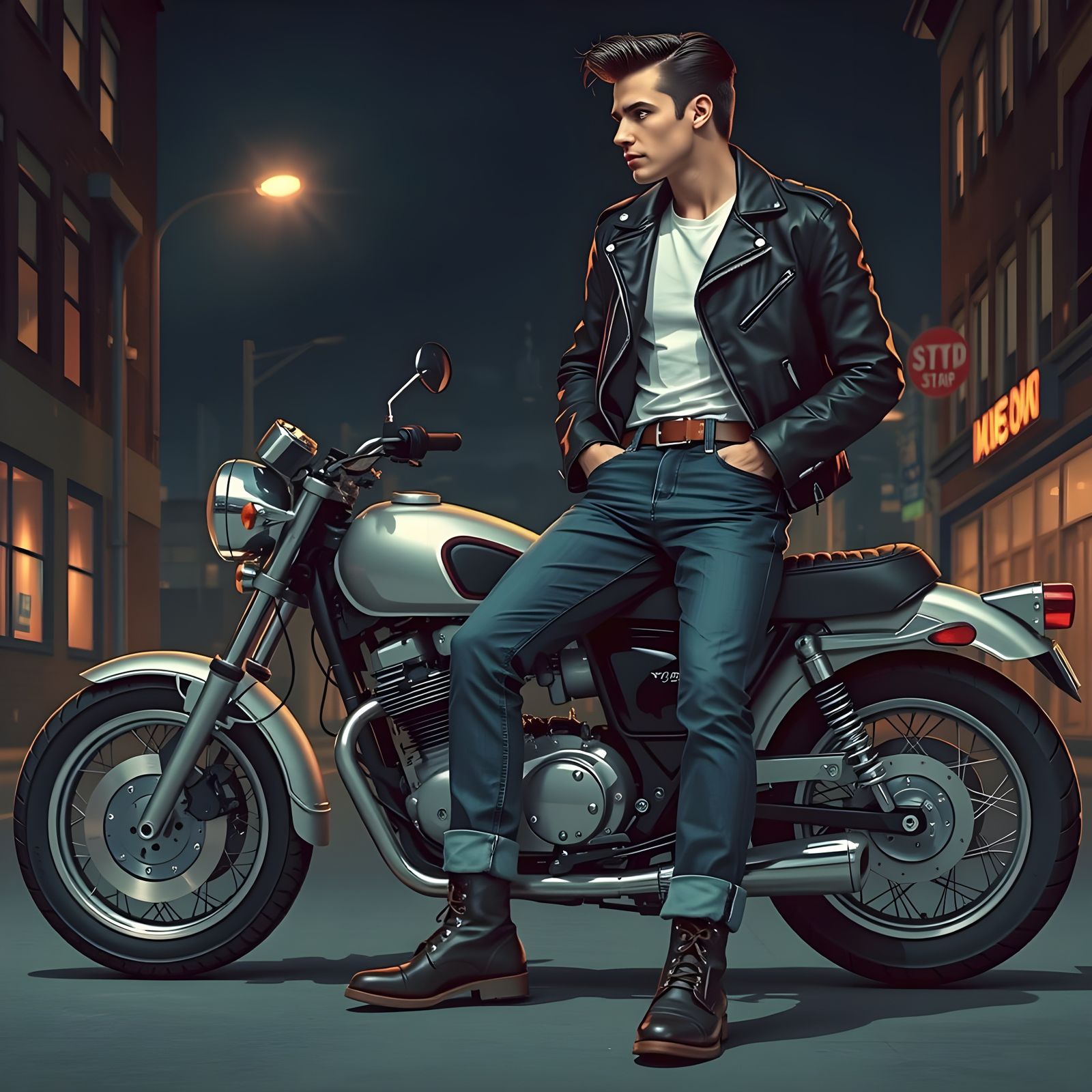 Rebellious 1950s Style Motorcycle Fashion in Kodachrome Colo...