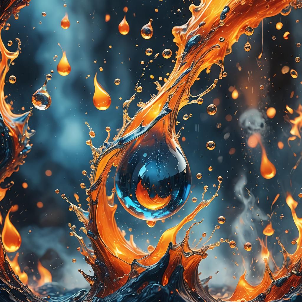 Fizzy Water Droplet on Fire: Digital Matte Painting
