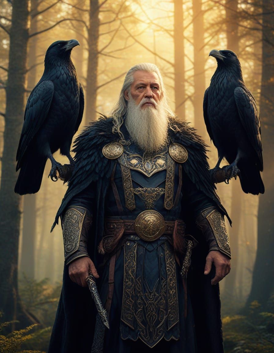 Odin with Ravens in Norse Mythology Art