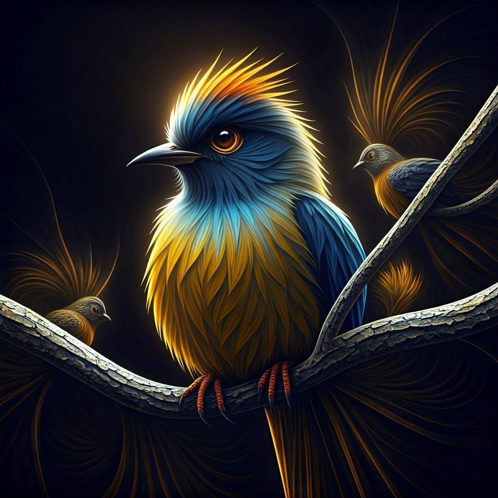 Mysterious Bioluminescent Birds in Zentangle Style