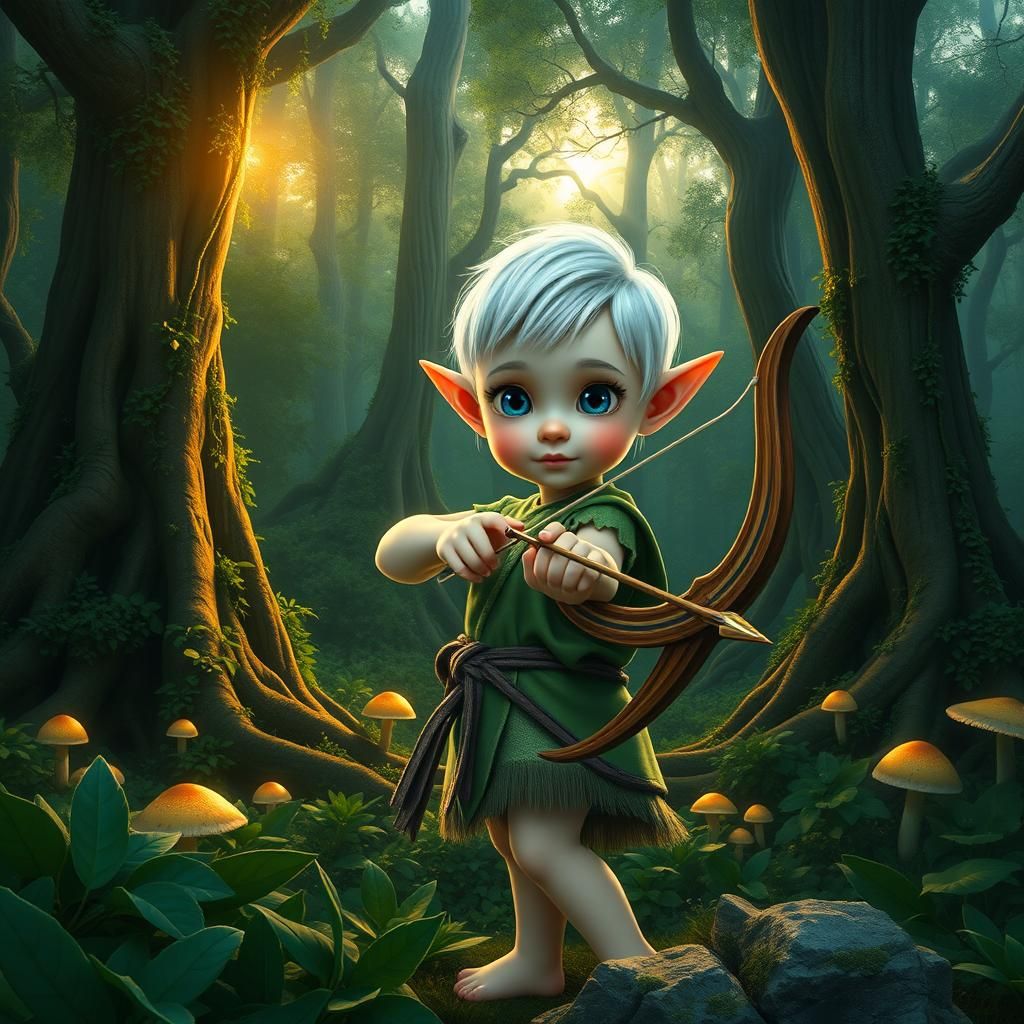 Albino Elf Archer in Emerald Forest, as Matte Painting