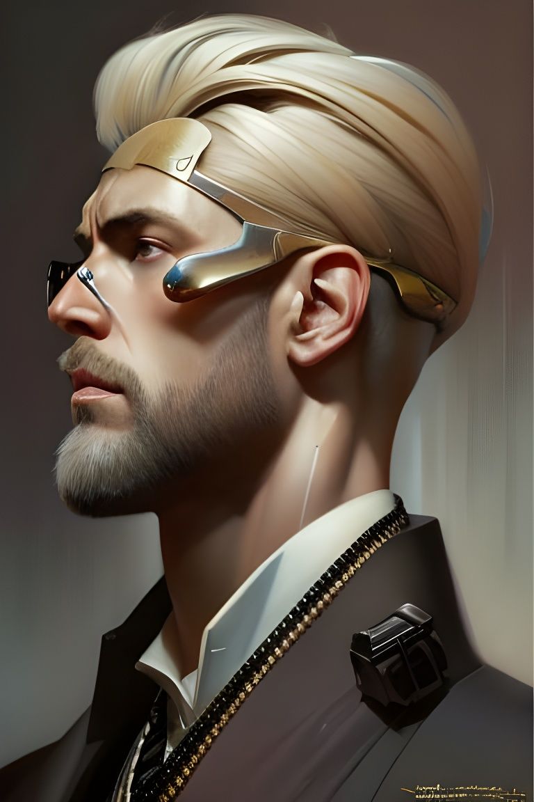 Sci-Fi Portrait of Blond Man in Maximalist Style