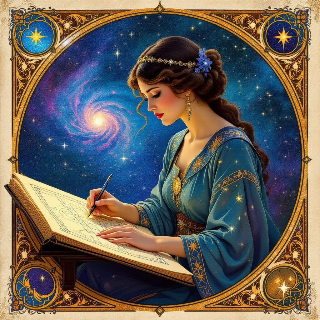 Celestial Cartographer Charts Galaxies in Art Nouveau Style