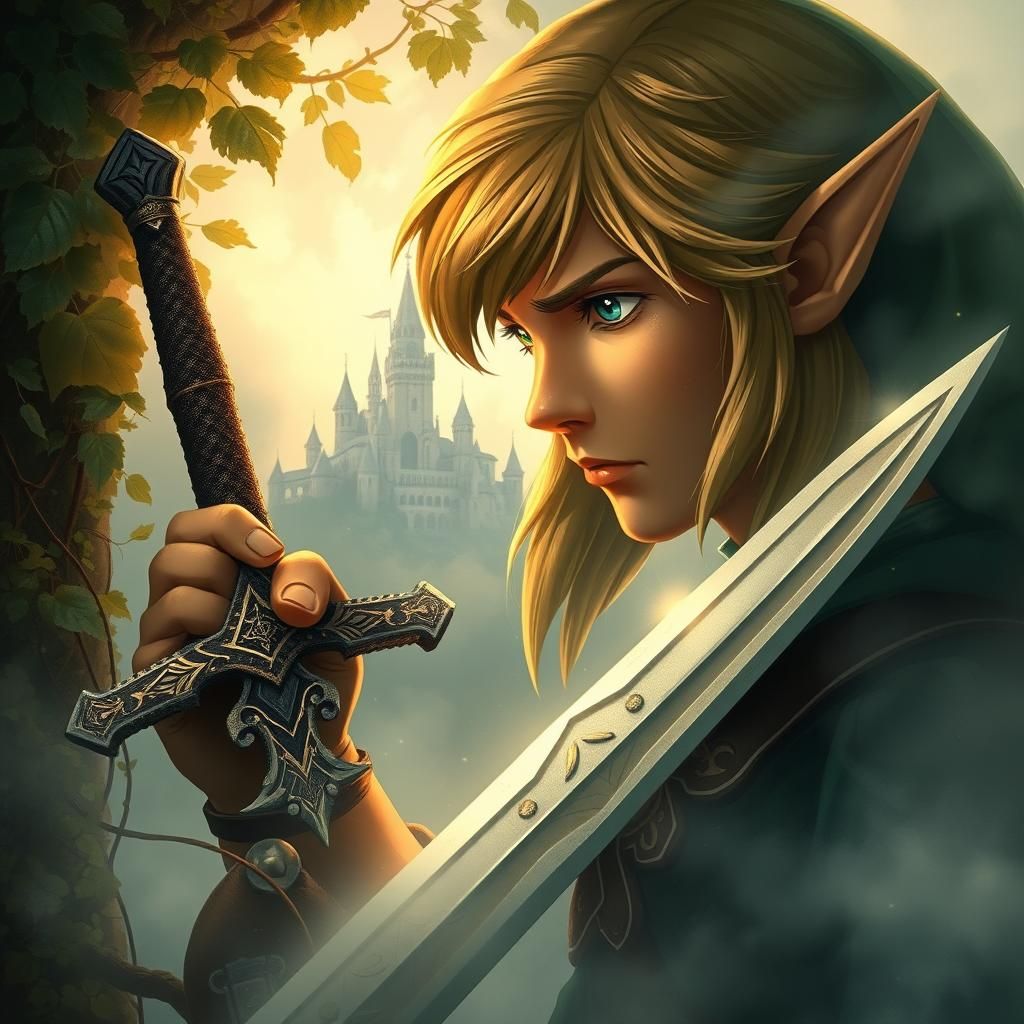 Contemplative Hero in Ethereal Landscape