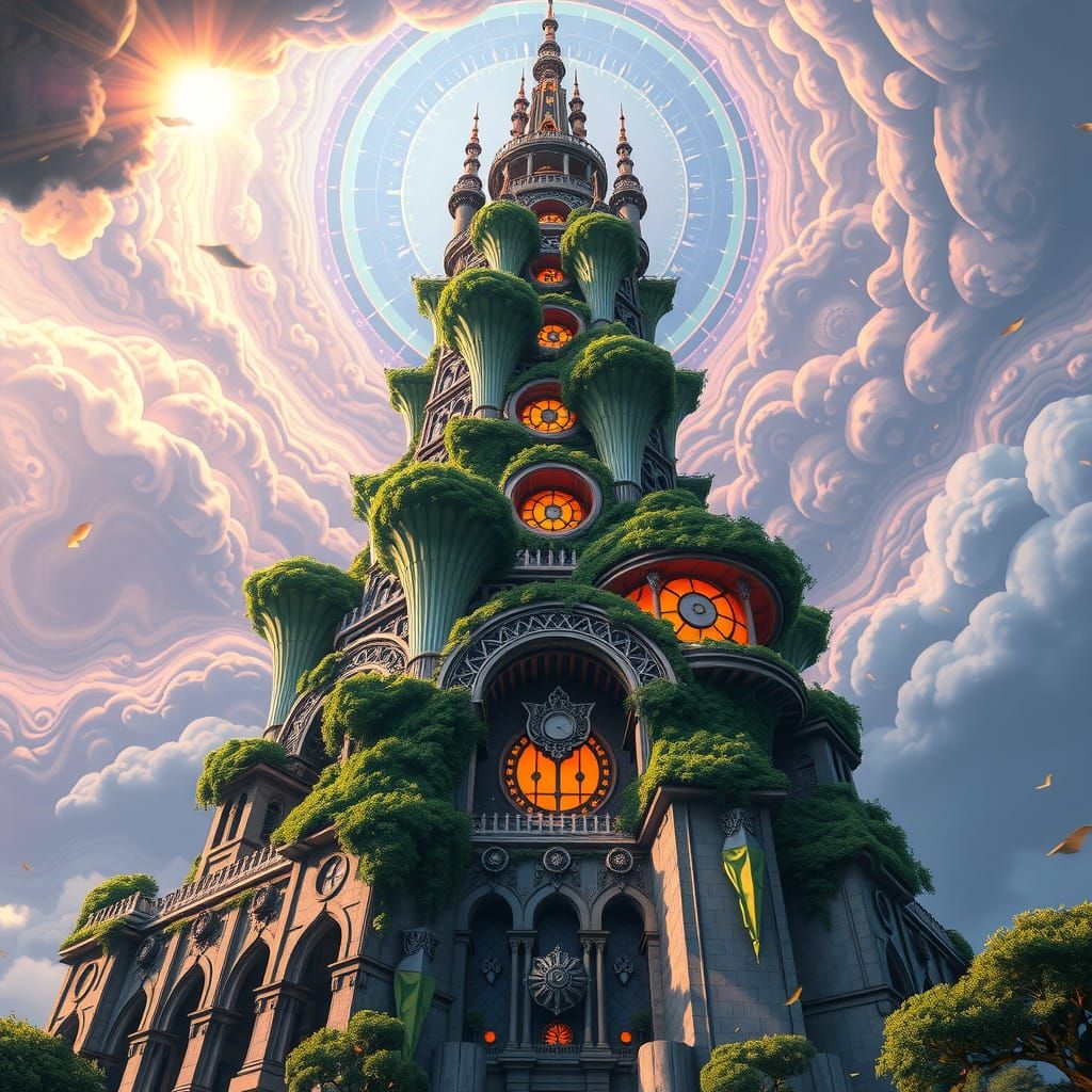 Solarpunk Tower Radiates Ethereal Beauty in Hyperdetailed 8K