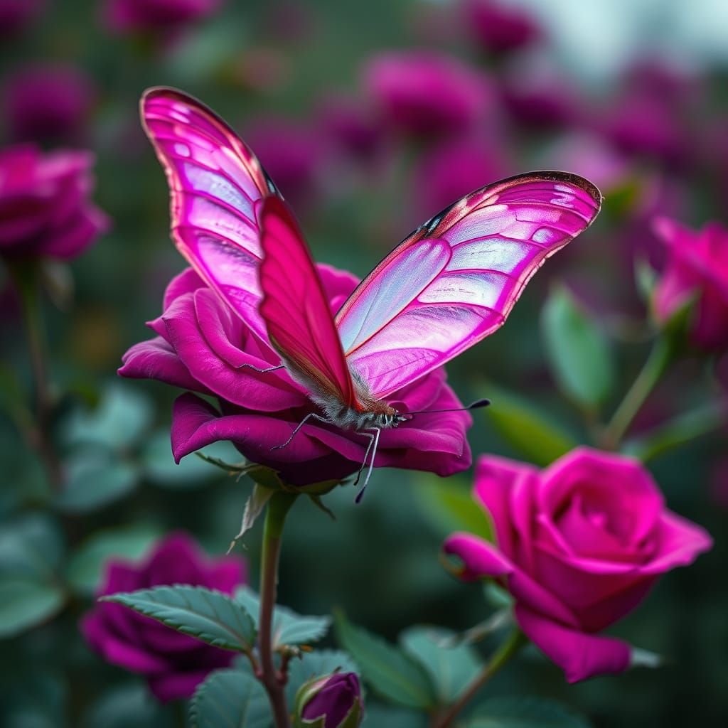 A close-up photo of a big, beautiful pink butterfly sitting ...