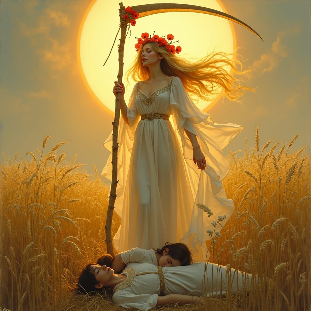 Ethereal Goddess of Harvest in Slavic White Gown