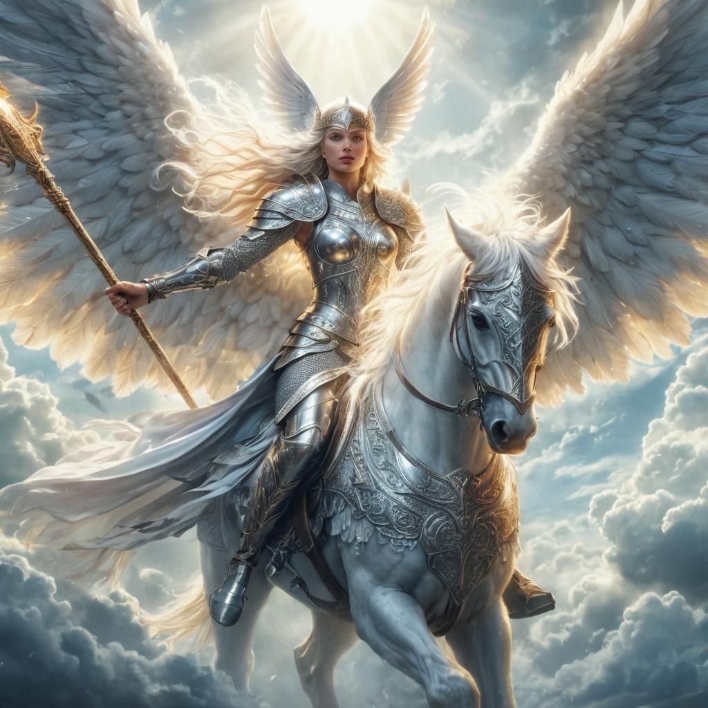 Valkyrie Warrior Descends From Cloudy Sky