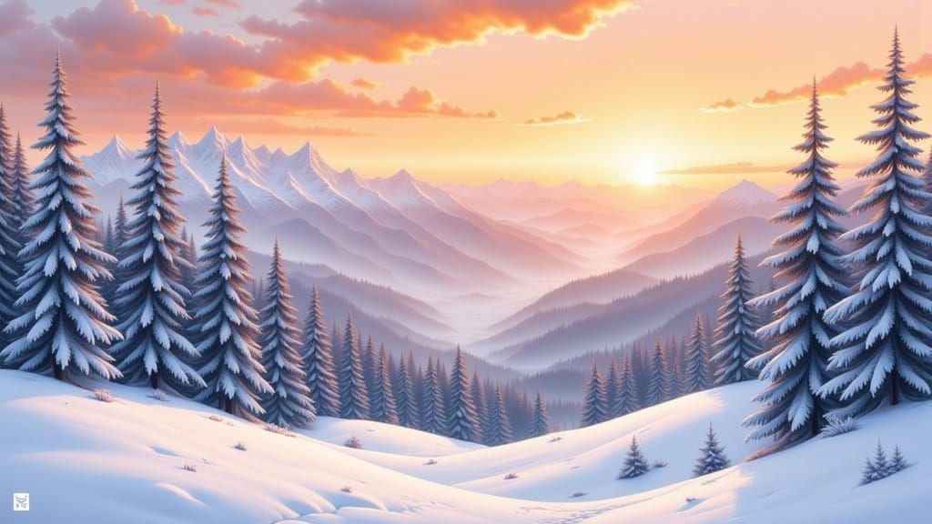 Watercolor Sunrise Over Snowy Swiss Alps