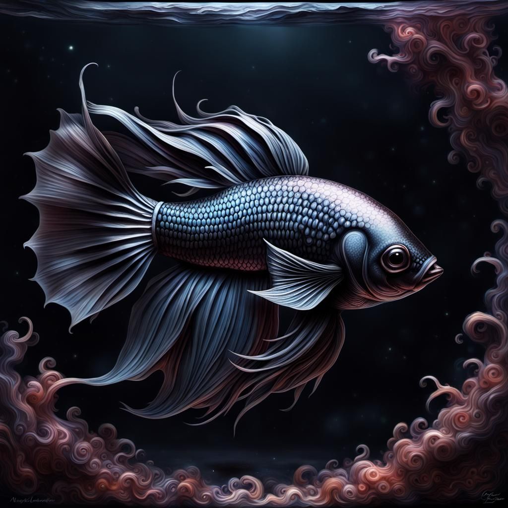 Cosmic Black Betta Fish: Mystical and Detailed AI Art