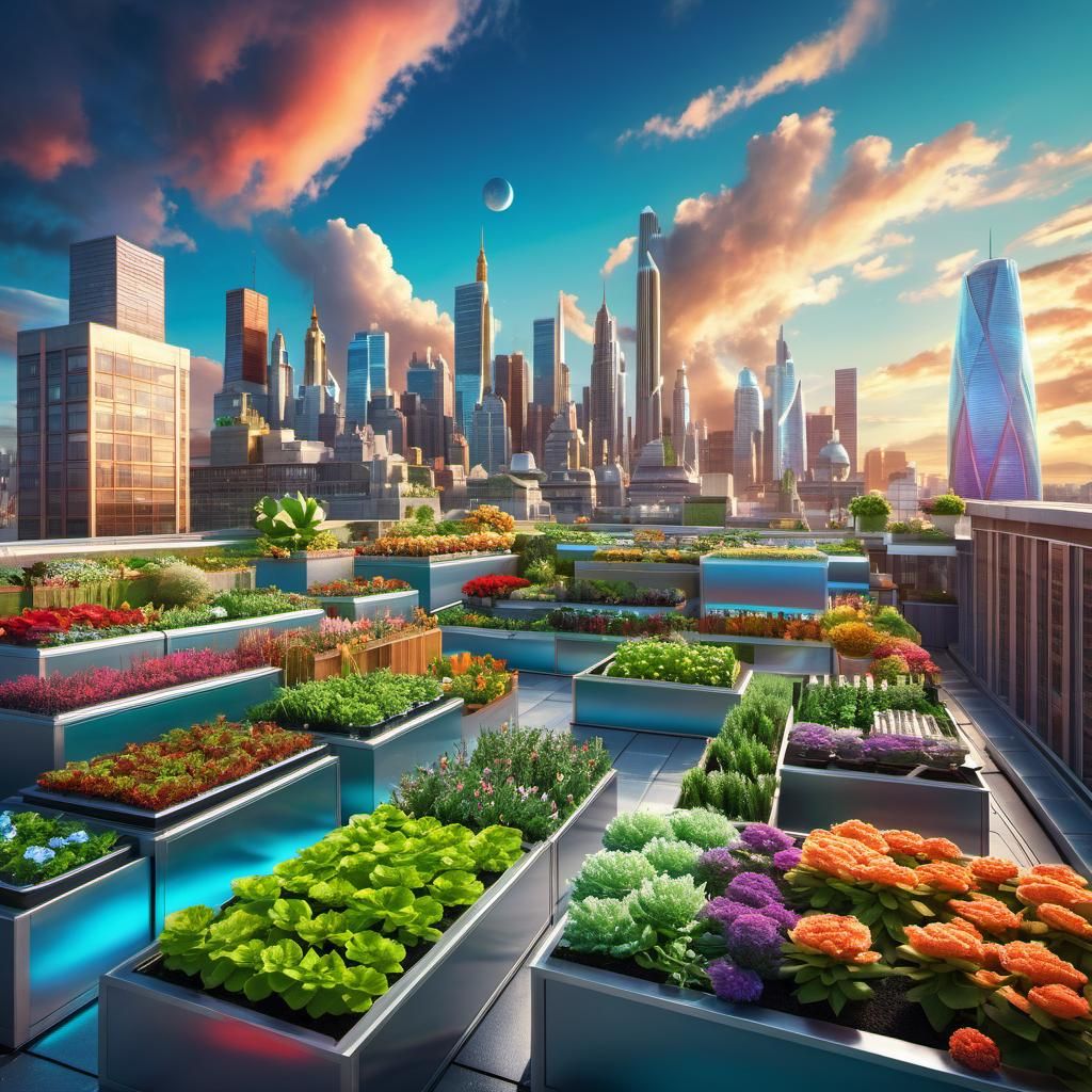 Futuristic Rooftop Garden Concept Art in 3D