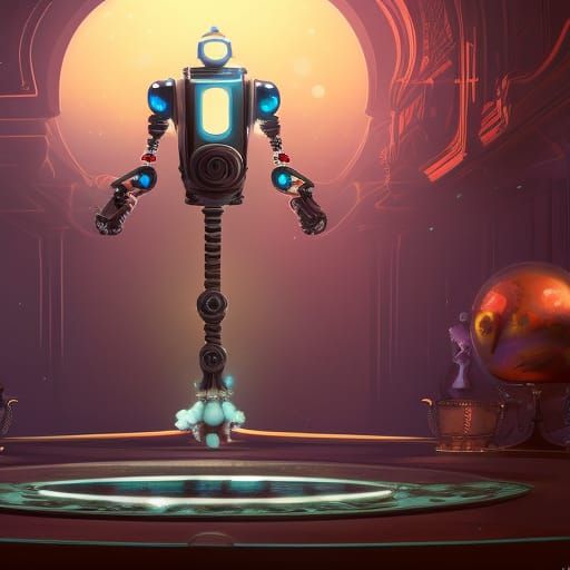 Robot Butler Concept Art in Detailed Matte Painting