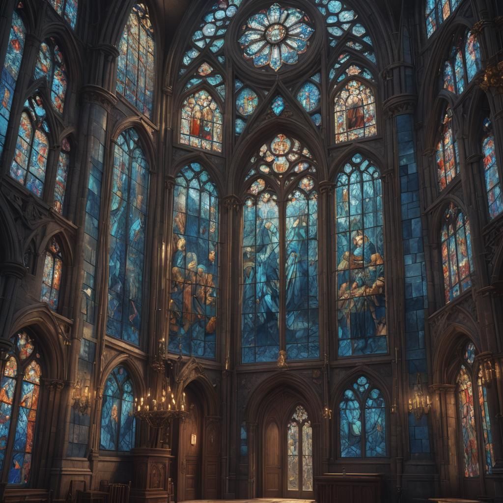 blue stained glass windows