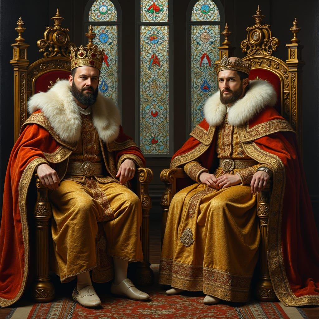 Regal King and Queen in Ornate, Golden Attire