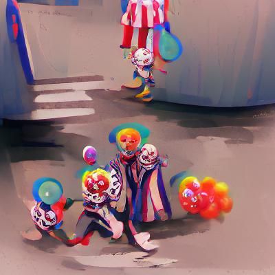 Whimsical Clowns in Colorful AI-Generated Image