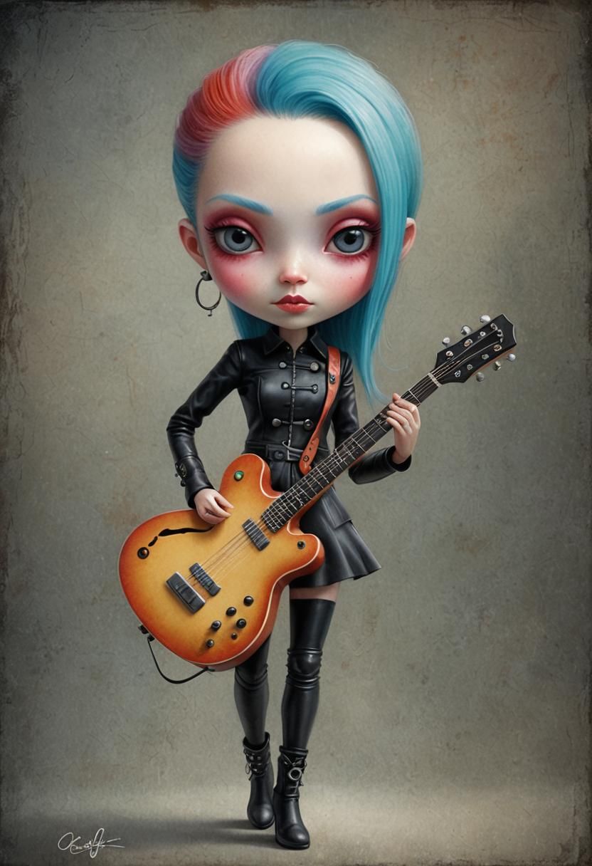 Cartoon Guitarist Portrait in Nicoletta Ceccoli Style