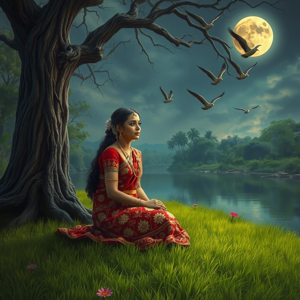 Indian Princess by River in Fantasy Realism