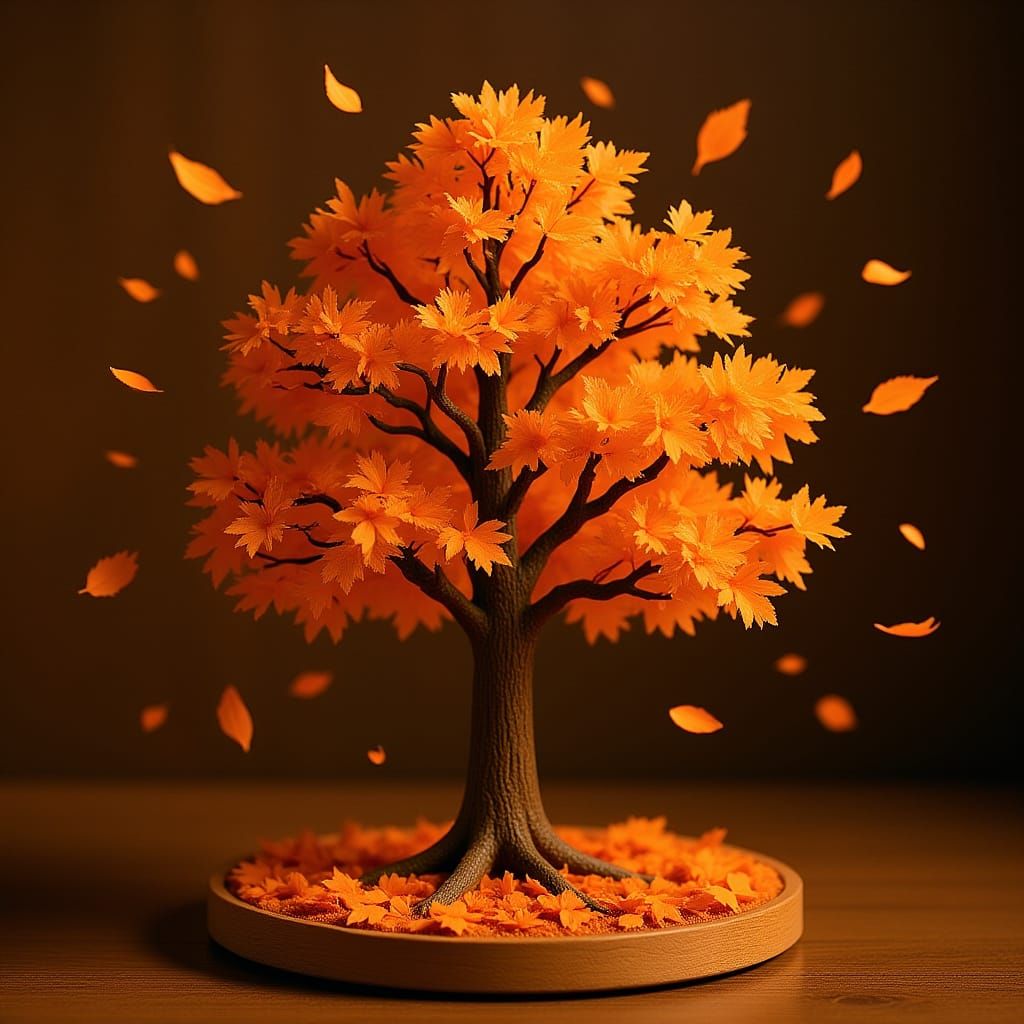 H0 Scale Autumn Tree Diorama in Wes Anderson Style