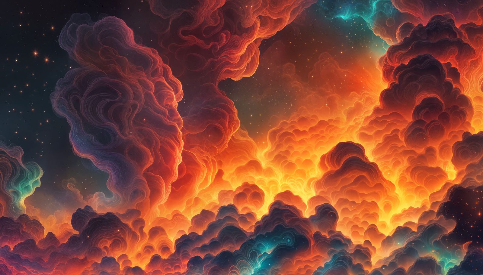 Flame Clouds in a Holographic Cosmic Illustration