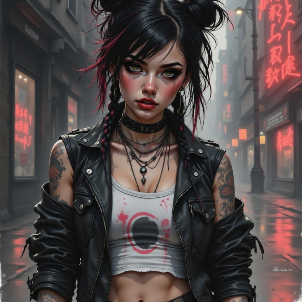 Punk Woman Portrait in Anime-Inspired Style